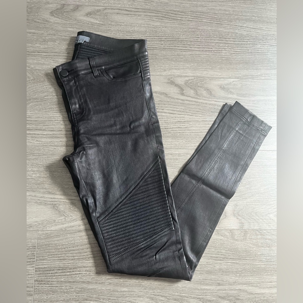 Vince Size 2 Black Leather Moto Skinny Jeans Pants 100% leather